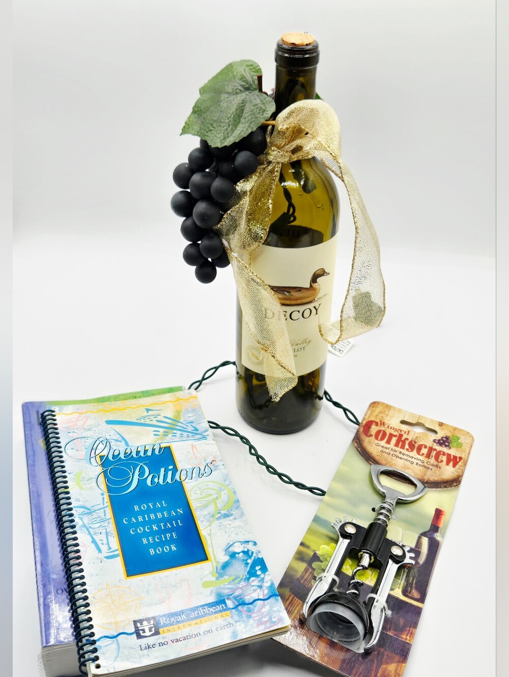Wine Bottle Light-Up Decor w/ NWT Wine Bottle Opener & Cocktail Recipe Books